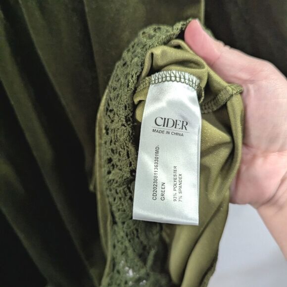 Cider Green Velvet & crochet trim V-neck lantern babydoll top tunic dress XL - Picture 7 of 7